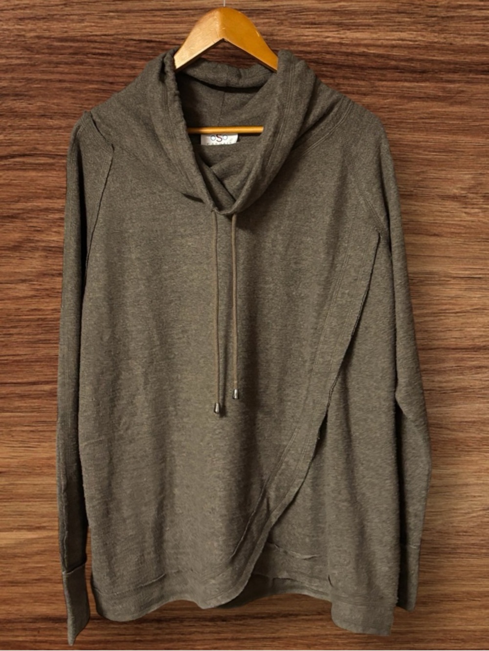 OSO Casuals Women’s Light Taupe Brown Pullover Cowl Neck Drawstring Sweatshirt